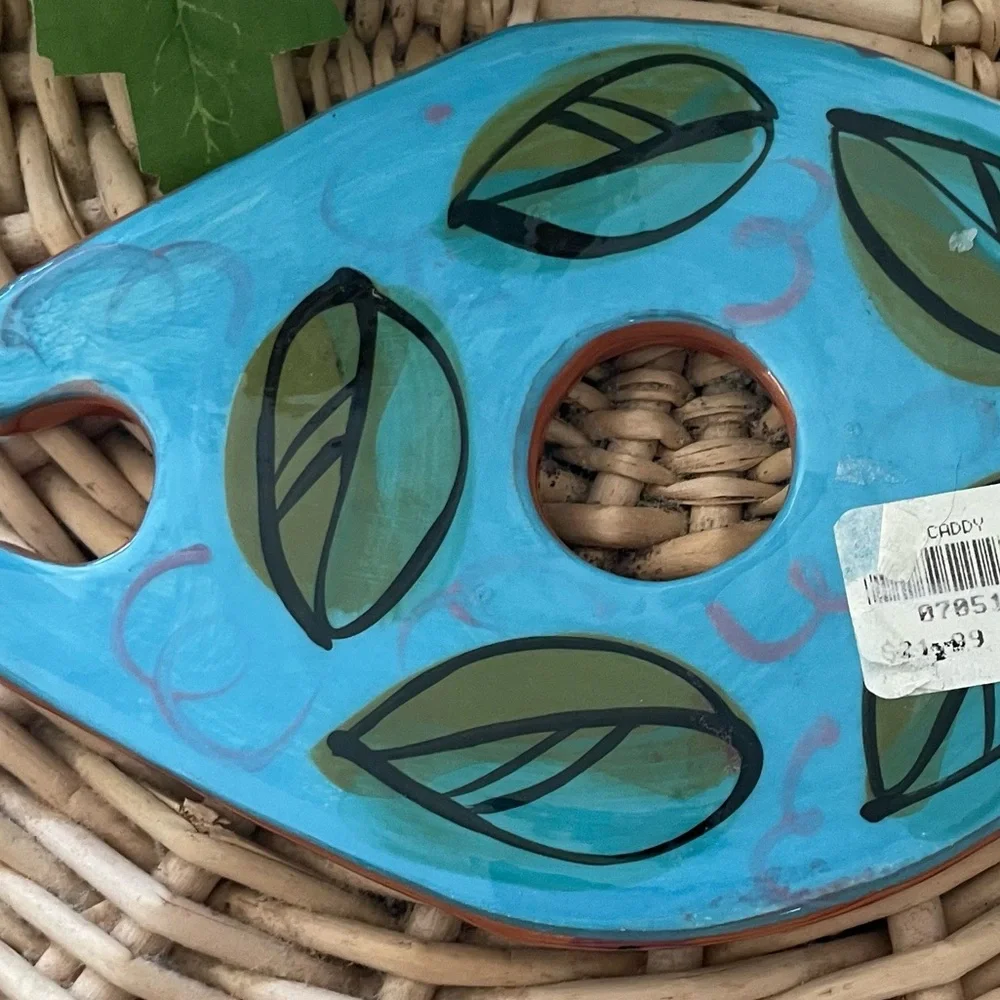 Handcrafted Wine Bottle and Glasses Holder Hand Painted grapes and pears design